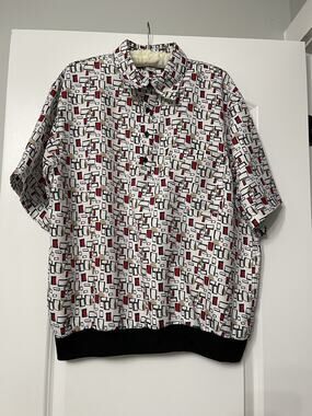 Vtg Irvine Park Polo Shirt Men L Abstract Geometric Disco 80s Banded Sopranos